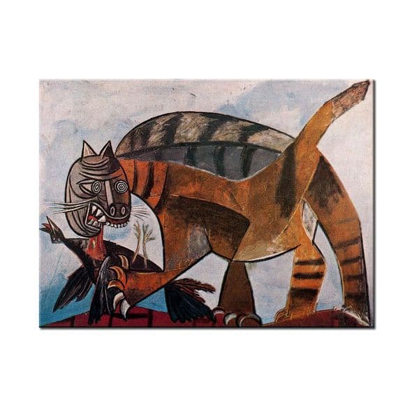 Cat eating a bird by Pablo Picasso Oil Painting Hand Painted Repro Canvas Classical Figure Abstract Modern Wall Art Picture For Living Room Home Decor