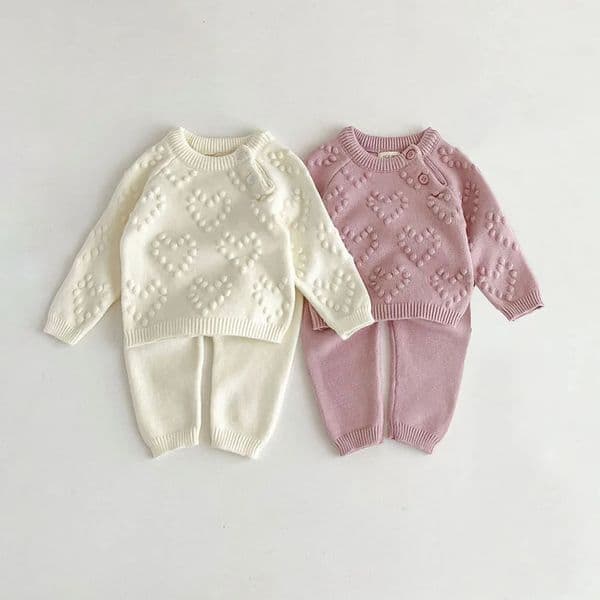 2Pcs Baby Girl Knitted Clothes Autumn Long Sleeve Sweater Pant Toddler Boy Clothes Suit 251016BJ