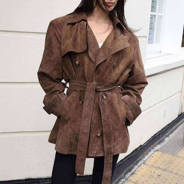 Short Belt Waist-Cinching Suede Jacket Fashion Women's Clothing B5