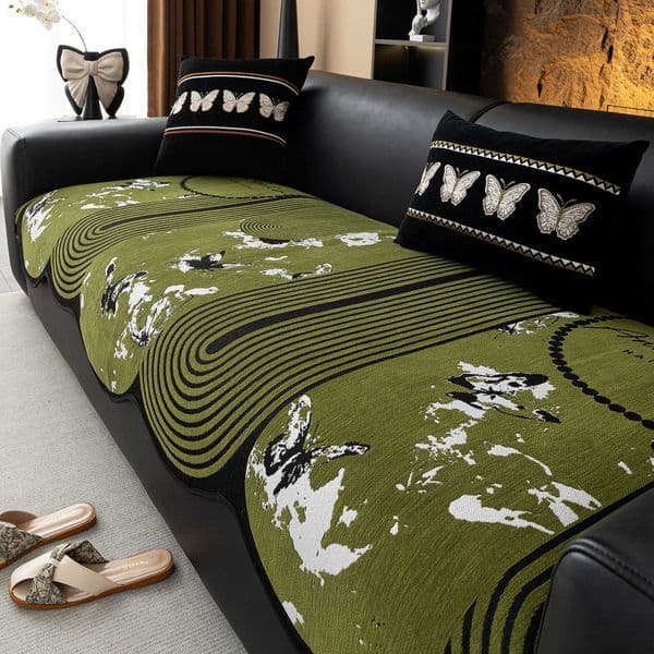 Designer Sofa Covers Blanket Non-Slip Sectional Couch Covers Luxury L Shape Resistant Sofa Slipcover for Furniture Bed Couch Sofa Green Butterfly