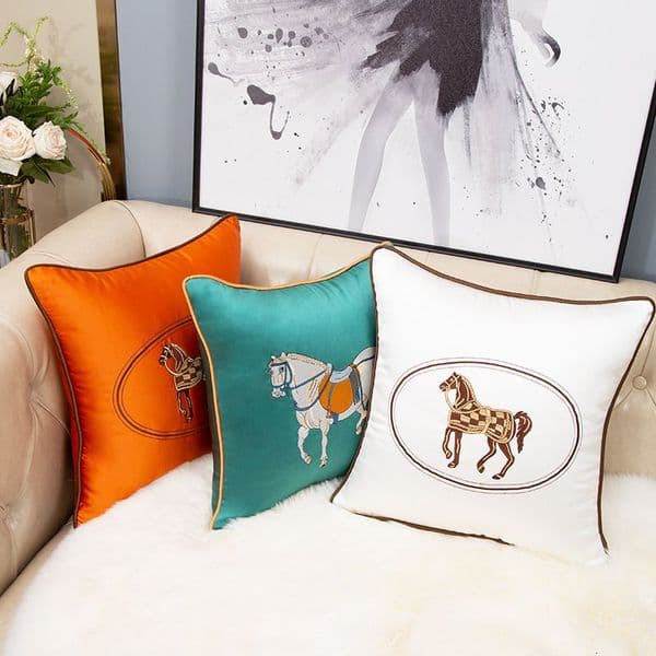 Designer pillow, sofa bed head cushion, silk embroidery, hotel office backrest cushion, 45x45cm Home Decor