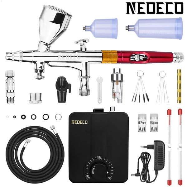 DualAction Airbrush with 30psi Auto Stop Compressor Kit Air Brush Spray Gun for Makeup Nail Paint Tattoo Body Cake Car Barber 251015