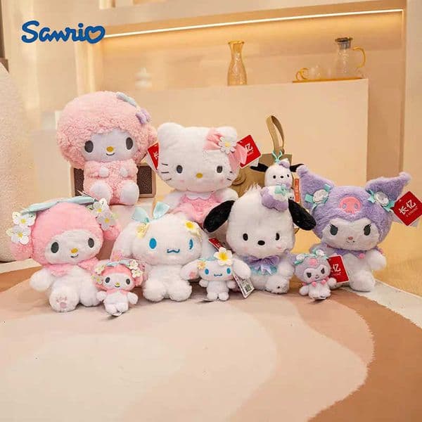 Sanrio Hello Kitty Kuromi Melody Pachacoo Cinnamoroll Stuffed Plush Toys Pendant Cute KT Keyring Anime Keychain Christmas Gift L251023