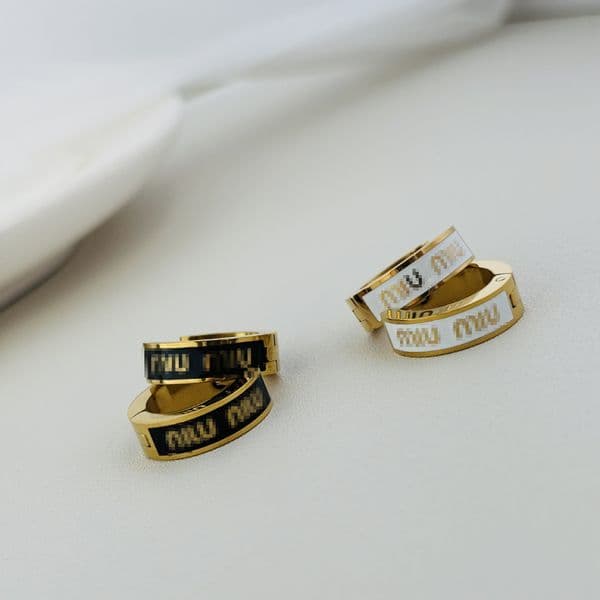 Enamel circle earrings designer letter earrings black and white Classic Women Studs Loop Earrings designer jewelry Gold Stainless steel retro earrings