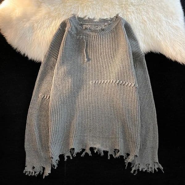 Vintage Hole Tassels Sweater Men Women Autumn Long Sleeves Kint Tops Fashion Loose Knitted Pullover Couples Unisex Streetwear 251021