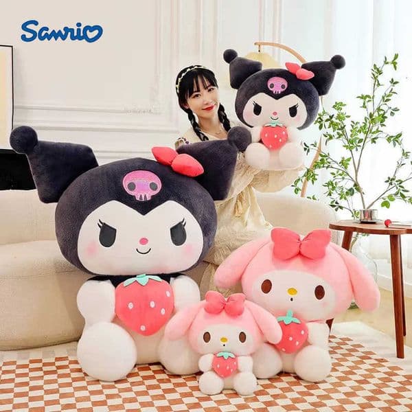Sanrio 25cm Strawberry Kuromi Pillow Plush Toy Girls Soft Stuffed Animal Toys Strawberry Melody Doll Gift L251023