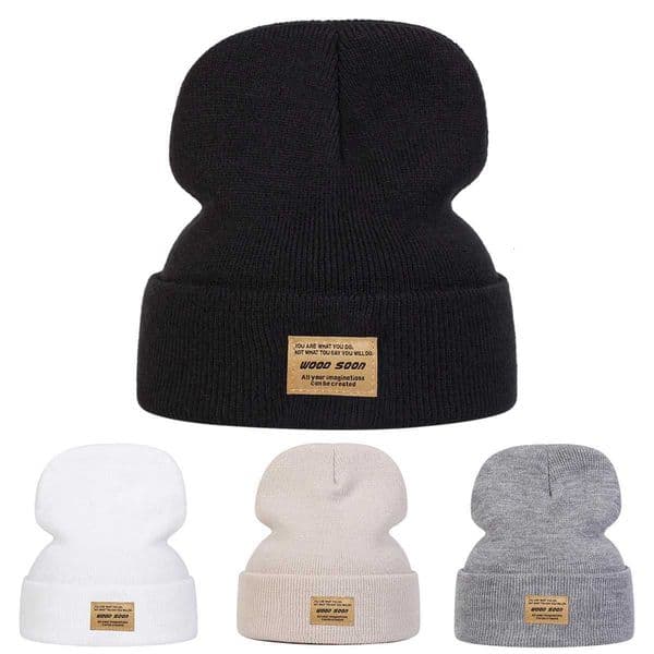 Unisex WOOD SOON Sewing Label Beanies Hats Autumn and Winter Warm Knitted Hat Hip Hop Boy Girls CapsXJ251023