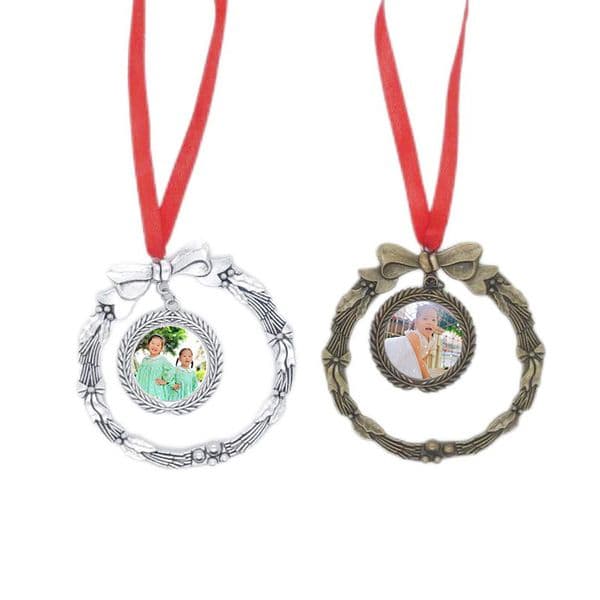 Heat Transfer Double-Layer Christmas Wreath Blank Aluminum Sheet Ornaments Heat Sublimation Keychain Silver Copper For Christmas Gifts & Christmas Decoration