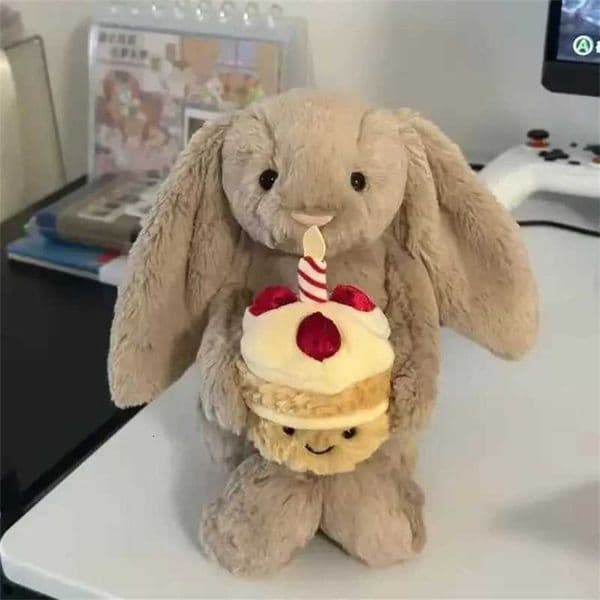 30cm Cute Je Bonnie Rabbit Holding Plush Birthday Cake Doll Accompanying Cats Dogs and Pets with Holiday Gifts