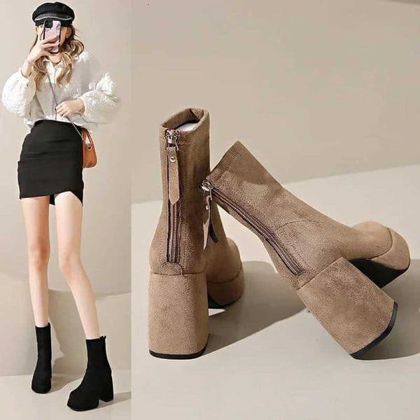 2024 Womens Fashion Highheeled Boots Winter New British Style Soft Sole Antislippery Versatile Keep Warm Leather Shoes W251024