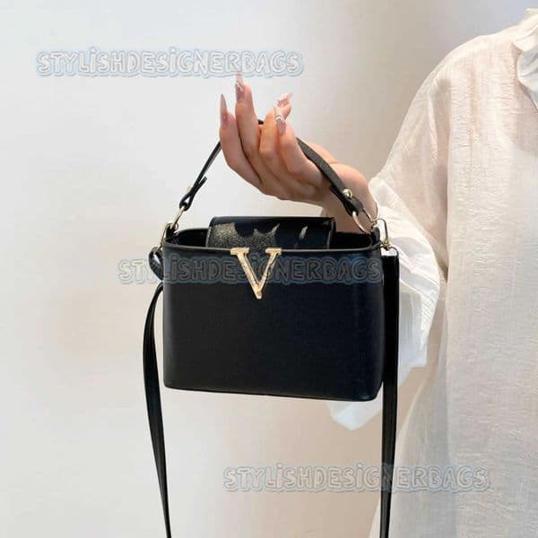 Luxury Womens Tote Bag Cic V Saped Stylish Pu Leather Bucket Bag Top Cover and Bag Women Shoulder Crossbody Bag for Women H251208