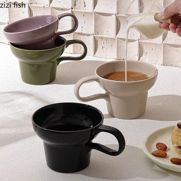 Creative Irregular Ceramic Mug Office Creative Handle Coffee Mug Milk Tea Cup Breakfast Cup Household Water Cup Couple Cups 251020BJ