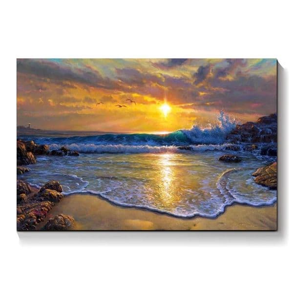 Modern Wall Art Home Decorations Sea View Beach Sunset Glow Waves Seaside Landscape Hand Painted Oil Painting Reproduction For Living Room Picture