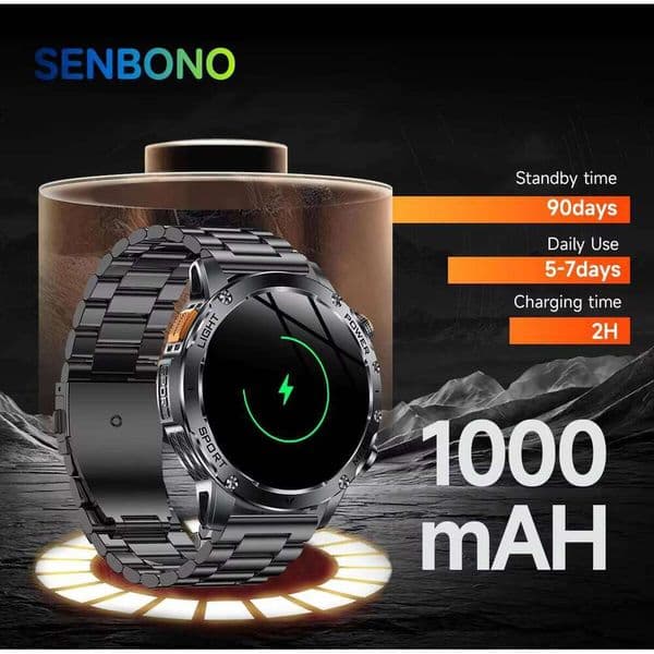 SENBONO AK87 Large Battery Outdoor Sports Fitness Tracking Call Answer IP68 Waterproof Smart Watch for Men