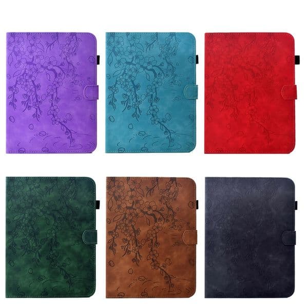 Print Flower PU Leather Cases For Samsung Table Tab S11 2025 S9 S10 FE S8 A11 A9 Plus Fashion Cat Plum Blossom Card Slot Wallet Holder Flip Cover Tablet Pouch