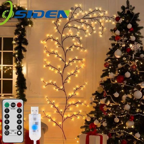 USBSolar Powered 96Leds Flexible Willow Vine Light for Wedding Party Christmas Decor for Indoor Room Home Wall Fairy Light Z251024
