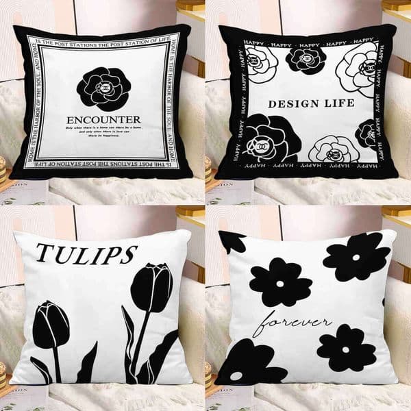 Modern Light Luxury Black and White Minimalist Velvet Throw Sofa Living Room Homestay Lumbar Cover Pillow Cushion
