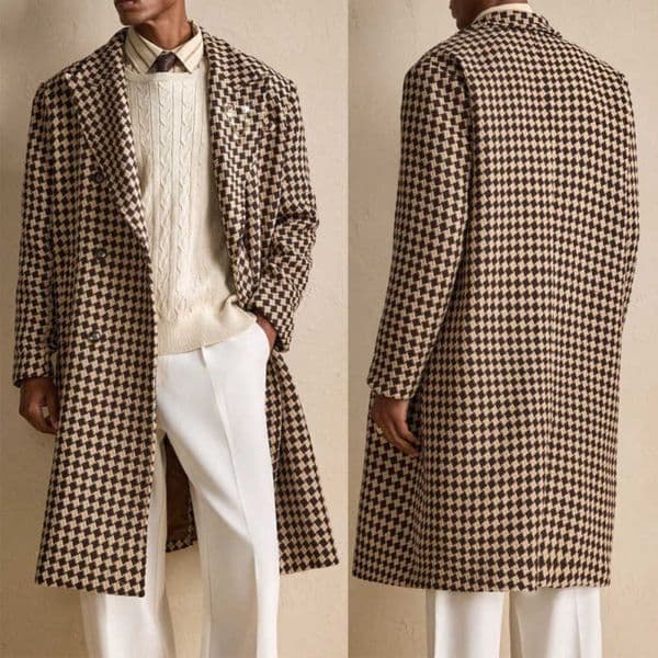 Classic Grid Men's Overcoat Wool Blend One Piece Blazer Double Breasted Winter Warm Coats Street Wear Men's Clothing Outerwears