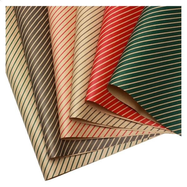 Wholesale Christmas Red Green Kraft Stripe Flower Wrapping Thick Gift Decoration Paper Set 20 Sheets 251020 B2