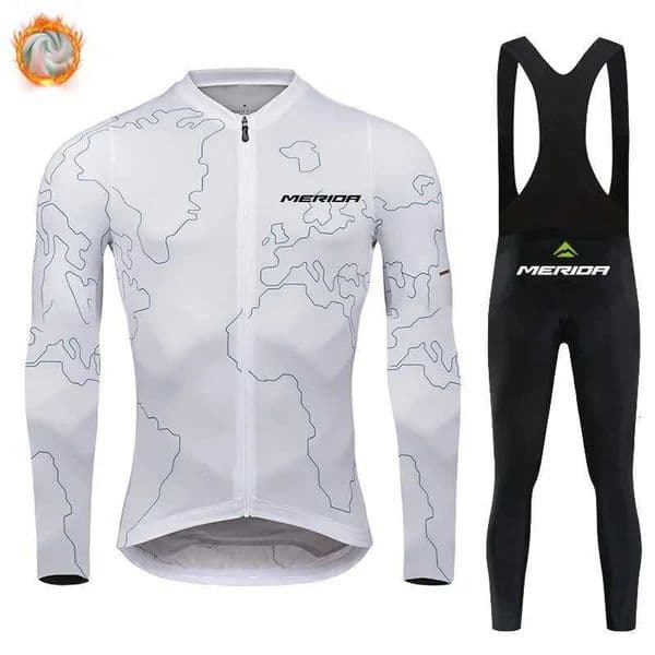 MeridaTeam 2025 Ropa Ciclismo Bike Wear Warm Winter Fleece Jerseys Mens Bicycle Suits Bib Pants Triathlon Cycling Clothing SetsT251024