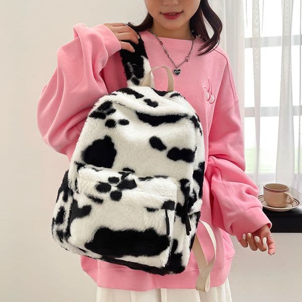 New Designer Plush High Value Backpack Designed by Female College Students, Korean Cute Cow Multi functional Fashion Backpack