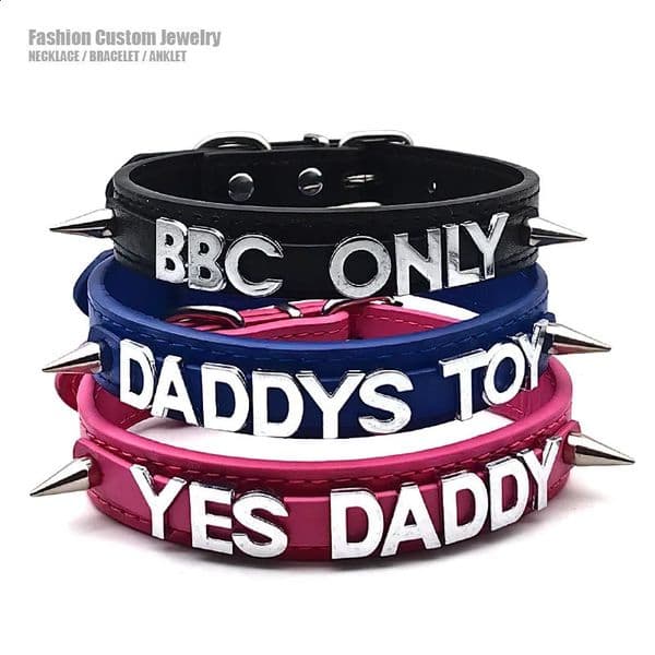 Sexy Punk Rivet PU Leather Collars DIY Customized Glossy Letters wife Choker Necklace Jewelry Cosplay Tools Party 251023