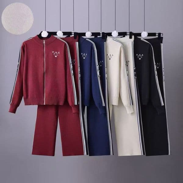 Women's Two Piece Pants Autumn winter new sports and leisure fashion temperament letter splicing stand-up collar zipper coat straight pants knted two-piece S260421