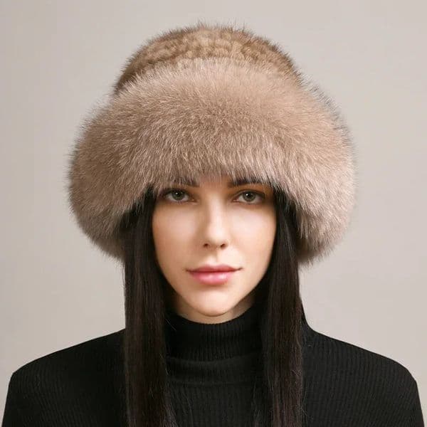 Genuine Real Natural Knitted Mink Fur Hat Cap Women Handmade Knit Fashion Winter Headwear Warm Real Fox Fur Beanies 251022BJ