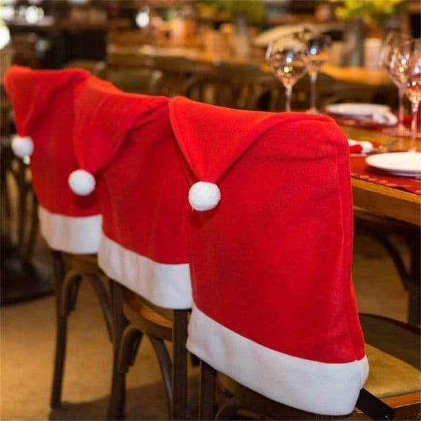 4pcs Christmas Chair Covers 25x20in Festive Holiday Decorations for Home Party Durable Fabric Seat Protectors C251024