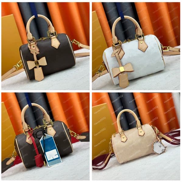 Leathers designer bags Sp 20cm Pillow Bag Boston Tote handbag Luxury Crossbody Handle Handbags Shoulder Bag Women Men Pillow messenger bag Brown flower red trim