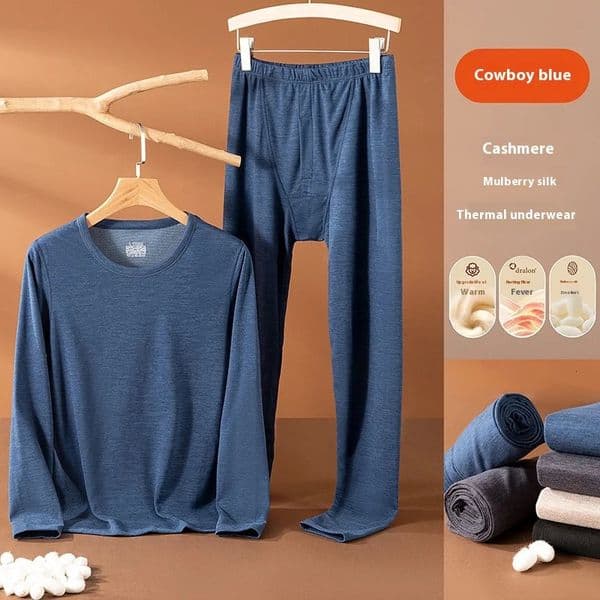 Large Size Xl Men Solid Warm Nonmarking Cashmere Silk Thermal Underwear Set Winter Padded Thickened Autumn Clothes and Trousers 251021