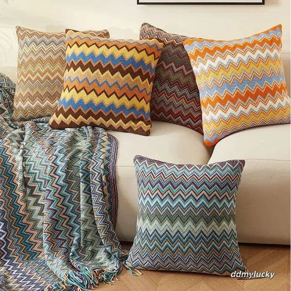 Boho Flocking Knitted Cushion Cover - Soft Orange Green Home Living Dcor Pillow Case Ddmylucky