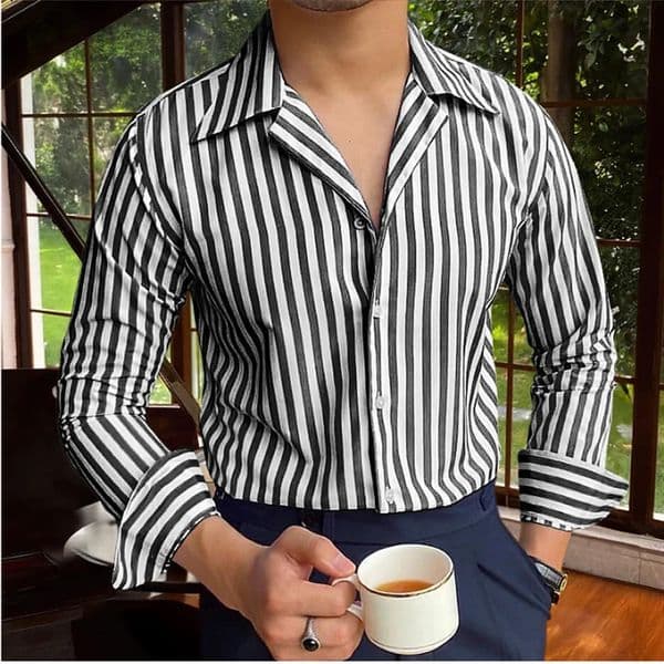 Mens Long Sleeves shirt buttonup shirt summer shirt blue long sleeve striped lapel vacation clothing fashion casual Tops 251023