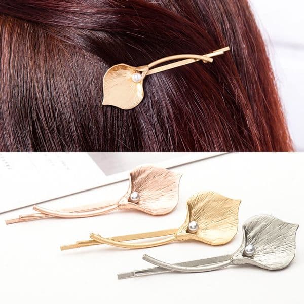 Korean Fashion Accessories Simple Lady Metal Flower Bangs Calla Lily Pearl Hair Clip