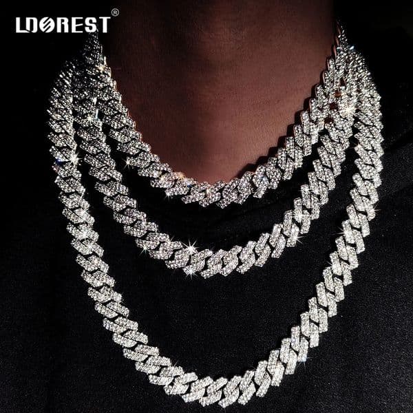 Hip Hop 14MM Prong Cuban Link Chain Necklace Bracelet Iced Out Bling Cuban Chain Rhinestone Chains For Men Punk Rapper Jewelry 251013