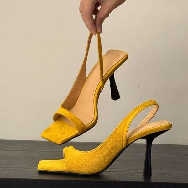 High-End Feel French Open-Toe Backless Designer Shoe Sandals Fairy Style Elegant Thin Heel Square Toe High Heels