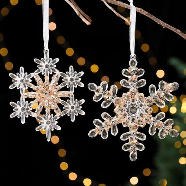 Hot Selling Transparent Snowflake Decoration Champagne Color Christmas Tree Sequin Pendant B2