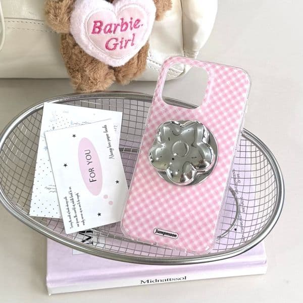 INS Pink Plaid Magnetic Compatible iPhone 16 Pro Case 15 Korean Style 14P, M Full Coverage 13 Girl