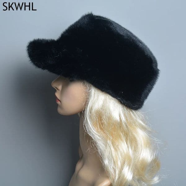 False Mink Fur Berets Elegant Womens Winter Caps Fashion Artificial Fur Hats Knitted Warm False Mink Fur Beanies Hat 251023