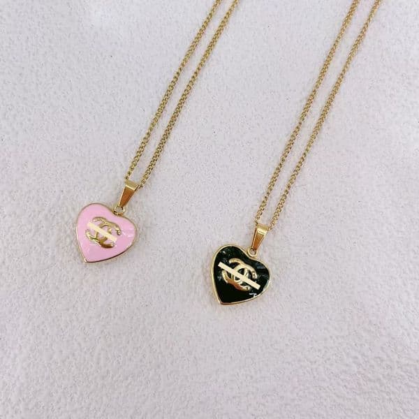 Elegent 316L Stainless Steel Luxury designer girls Black white pink diamond C pendant choker necklace 18K Gold Silver branded engrave women wedding Jewelry