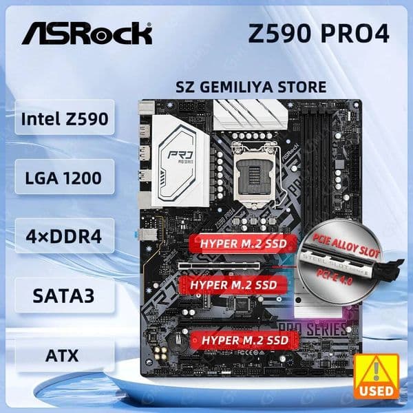 ASRock Z590 Pro4 Motherboard Z590 motherboard LGA 1200 for Intel 10th11th Gen 10900K 11700K PCIe 40 DDR4 128GB 3xM2 ATX