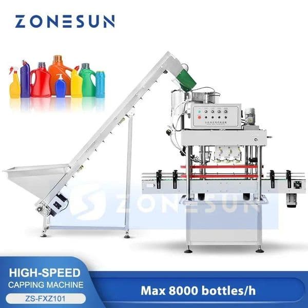 ZONESUN ZS-FXZ101 Automatic Screw Capping Machine High Speed Bottle Capper with Vibratory Feeder for Packaging Production Lines