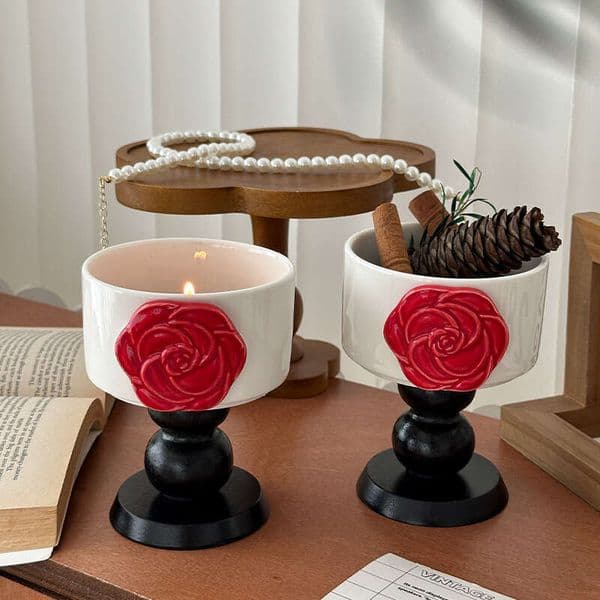 Mooney Camellia Scented Candle Holder Relief Ice Cream Vintage Style Tall Cup Ceramic Beautiful High Aesthetic
