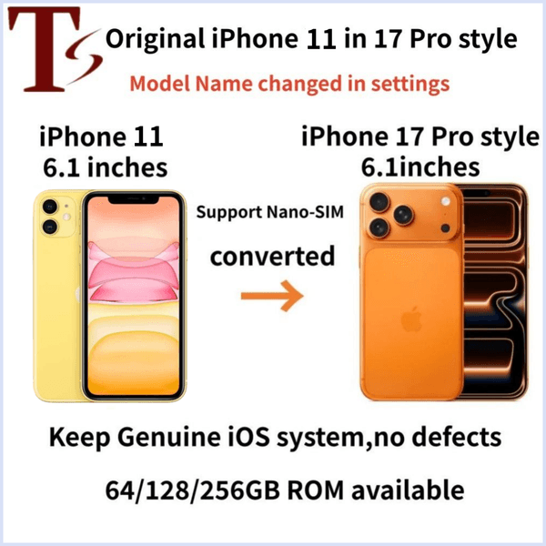 Apple Original iPhone 11 in 17 Pro Style Unlocked 64GB 128GB 256GB Face ID Refurbished battery 100 life