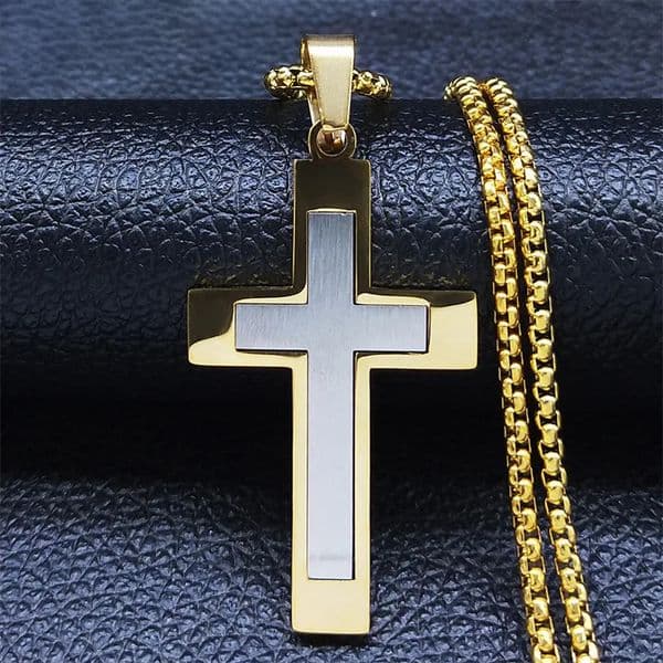 316L Stainless Steel Cross Pendant Chain Necklace For Men Jewelry Religious protection Accessories 251013