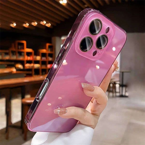 Plating Bumper Armor Glossy Phone Case For Iphone 15 16 17 Pro Max Crystal Glass Lens Protection Cover Iphone 17 Pro Case