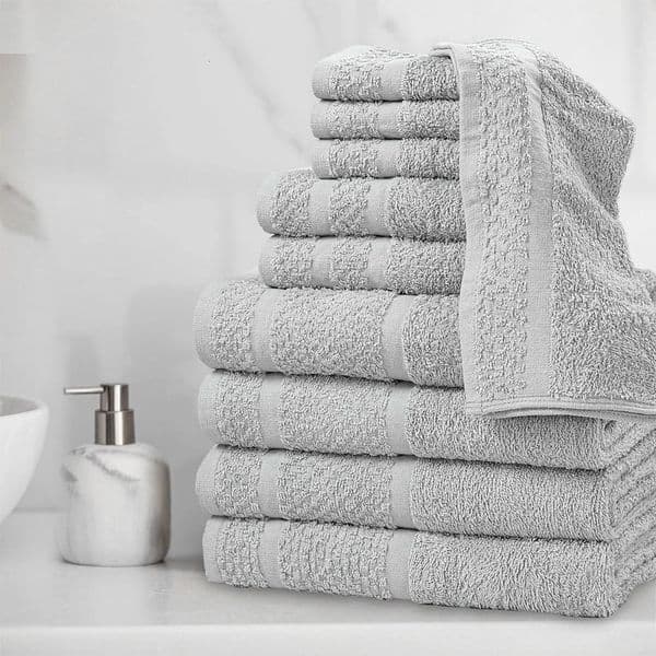 10 Piece Cotton Towel Set Soft Absorbent Bath Towels Quick Dry Durable Washcloths Hand Towels Popcorn Textured Border Machine 251028BJ