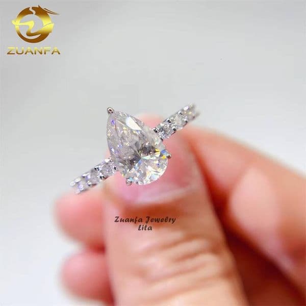 Factory Direct 925 Sterling Silver Women Wedding Rings Pear Cut 711mm 3ct Moissanite Engagement Ring