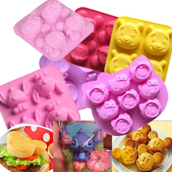 Cartoon Silicone Mold For Baking Stitch Bear Mouse Cat Pig Duck Chocolate Soap Mould Animal Cake Decorating Tool Cupcake Topper 251028