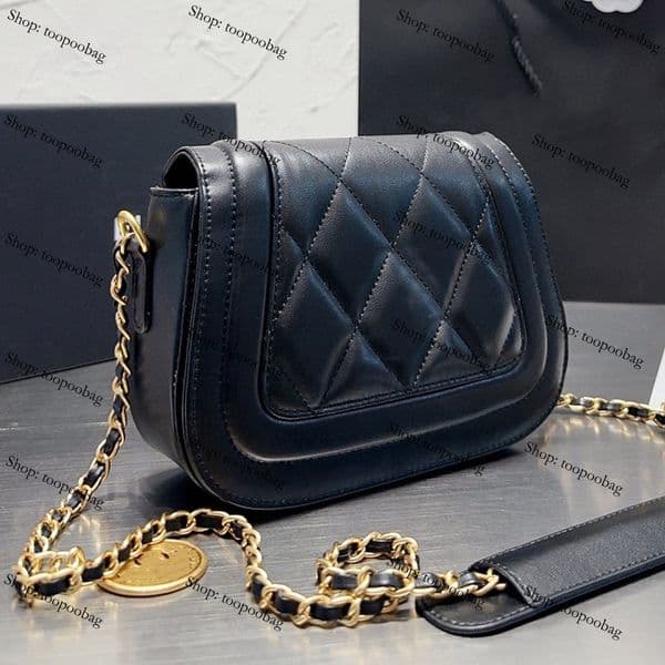 cc Women's CF Quilted Gold Coin Flap Bag: France Luxury Brand C Lambskin Leather Mini Fashion Crossbody Handbag